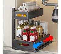 HABITELLO Organizador Bajo Fregadero Extraíble de Hierro - Organizador Cocina Multiusos con Instalación Sin Taladro, Rodamientos de Acero Silenciosos para Almacenaje de Armario y Baño (Negro)