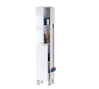 HABITMOBEL Armario Columna Baño Blanco 2 Puertas y estantes regulables182 x 30 x 25 cm con Colgador Acero Escobero