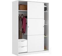 HABITMOBEL Armario Dormitorio Blanco 2 Puertas correderas 120cm Fondo reducido de 50 cm CAJONERA INCLUIDA guias metálicas