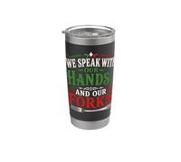 Hablamos Con Las Manos Y Nuestros Tenedores Comida Italiana Humor Vaso térmico de acero inoxidable de doble pared