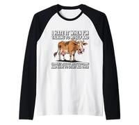 Hablando Conmigo Mismo Diseño de Humor de Vaca para Amantes de los Animales Camiseta Manga Raglan