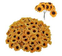 HABNI 100 Piezas Flor Artificial Pequeña de Girasol con Tallo, Ramos Girasol Artificiales, Tallo Flor Falsa para Hogar Fiesta Cumpleaños Regalo Boda Manualidad DIY(Oscuro)