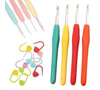 HABNI 4 Pcs Agujas Crochet Agujas De Ganchillo Ergonómicas De Metal Con Mango De Silicona Multicolor 14Cm Extralarga Para Principiantes Y Amantes Del Ganchillo 2.5/3.5/4.5/5.5Mm Con 10 Alfileres