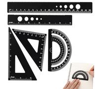 HABNI 4 Piezas Set de Geometría Conjunto de Reglas de Aluminio Metal Recto Triángulo Herramienta Matemáticas Ruler 15cm Regla de Escala Juego para Estudiantes(Negro)