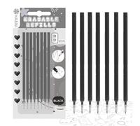 HABNI 8 Piezas Recambios Boligrafos Borrables Negro, para Bolígrafos Legami, Azul Recambios Borrables Canetas, Punta de 0,7 mm, Altura 13 cm, Tinta Térmica, Envase Blister, Negro