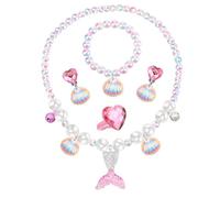 HABNI Sirenita Juego De Joyas De Perlas Para Niñas Conjunto Collar Pulsera Anillo Pendientes Regalo Cumpleaños 1 Unidad