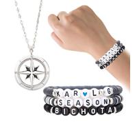 HABNI Stray Kids Collar Pulsera Set 3 Pulseras + 1 Colgante Plata Negro Gris Tamaño Estándar Artículos Para Fans Kpop Merch Conciertos Colección Regalo