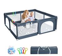 HABOWN Parque Infantil Bebe de 150x180cm - Parques de Juegos para Bebé con Malla Transpirable, Corralito Bebe Plegable con 50 Bola de Océano y 4 Anillas para Niños, gris