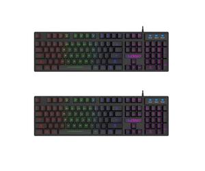 HAC24 2X RGB LED Gaming QWERTZ Teclado Negro USB Teclado Iluminado Alemán