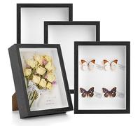Hacaroa Juego de 4 marcos de fotos con sombra, marco de madera de 22 x 17 cm, vitrina de memoria, cajas de sombra de 3 cm de profundidad para flores, recuerdos, manualidades, fotos, medallas y boletos