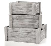 Hacaroa Paquete de 3 cajas de madera con asas, contenedor de almacenamiento rústico de anidación para frutas, verduras, hogar, lavandería, granja, 3 tamaños