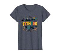 Hacer Que el Fitness Sea Divertido Educación física Cita Motivacional Camiseta, Mujer, Azul Jaspeado, S