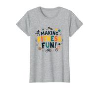 Hacer Que el Fitness Sea Divertido Educación física Cita Motivacional Camiseta, Mujer, Gris Jaspeado, 3XL