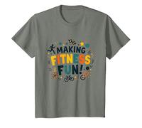 Hacer Que el Fitness Sea Divertido Educación física Cita Motivacional Camiseta, Niños, Verde Militar Jaspeado, 6 años
