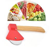 Hacha Cortadora de Pizza, Hoja Giratoria Afilada para Cortar Rebanadas Perfectas, Cuchillo de Acero con de bambú, Restaurante de Snack Bar Casero (rojo)