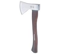 Hacha de acero con mango de madera de hickory, ideal para cortar, tallar y trabajar la madera.
