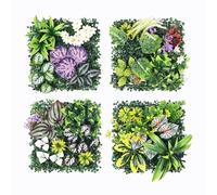 Hachera 4 Paneles de Pared Plantas Simulación, 25 x 25cm, Decoración Pared Hierba Verde Artificial, Paneles Pared de Plantas Artificiales, para Decoración de Pared del Hogar, Jardín (Estilo B)