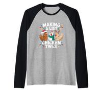 Haciendo una Lista de Pollo Dos Veces Divertido Navidad Camiseta Manga Raglan
