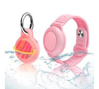 Hacintre Impermeables para Pulsera Airtag, Ajustables para Apple Air Tag Holder, Funda de Correa de Rastreador GPS Antipérdida de Silicona (Rosa 2)