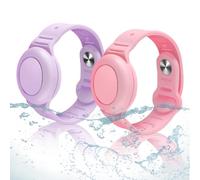Hacintre Impermeables para Pulsera Airtag, Ajustables para Apple Air Tag Holder, Funda de Correa de Rastreador GPS Antipérdida de Silicona (Rosa+púrpura)