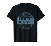 Hack The Planet - Diseño de Globo Azul para Piratas informáticos Camiseta gráfica económica, Hombre, Negro, M