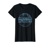 Hack The Planet - Diseño de Globo Azul para Piratas informáticos Camiseta gráfica económica, Mujer, Negro, L