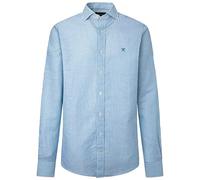 Hackett London Cotton Linen Bengal Camisa, White/Green, XXL para Hombre