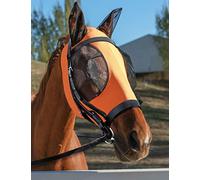 HackFond Máscara de mosca de caballo con orejas, máscara de protección UV para caballos, máscara elástica con grandes cubiertas de malla para los ojos, ajuste cómodo, ligero, mazorca roja y naranja