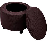 HACLEN Funda elástica para otomana de almacenamiento redonda, funda protectora para reposapiés, lavable, suave, para sala de estar, dormitorio (marrón, talla única)