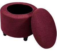 HACLEN Funda redonda elástica para otomana, funda protectora para reposapiés, lavable, suave, para sala de estar, dormitorio (borgoña, talla única)
