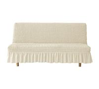 HACLEN Fundas elásticas para futón con faldón, funda suave para sofá cama sin brazos, lavable, extraíble, protector de muebles para mascotas, perros y gatos (beige, grande)