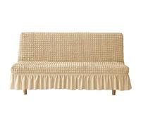 HACLEN Fundas elásticas para futón con faldón, funda suave para sofá cama sin brazos, lavable, extraíble, protector de muebles para mascotas, perros y gatos (caqui, grande)