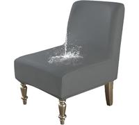 HACLEN Juego de 2 fundas impermeables para sillas sin brazos, 1 funda de piel sintética para silla, elástica, extraíble, para sala de estar (gris oscuro, 1 unidad)