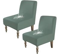 HACLEN Juego de 2 fundas impermeables para sillas sin brazos, de piel sintética, elásticas, extraíbles, para sala de estar (verde, 2 piezas)