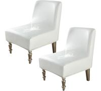 HACLEN Juego de 2 fundas impermeables para sillas sin brazos, de piel sintética, elásticas, extraíbles, para sala de estar (color blanco, 2 piezas)