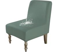 HACLEN Juego de 2 fundas impermeables para sillas sin brazos, de piel sintética, elásticas, extraíbles, para sala de estar (verde, 1 unidad)