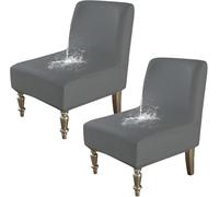 HACLEN Juego de 2 fundas impermeables para sillas sin brazos, de piel sintética, elásticas, extraíbles, para sala de estar (gris oscuro, 2 piezas)