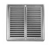 Haco Rejilla de ventilación de acero inoxidable, salida de aire con protección contra insectos y marco de instalación, cuadrada, 200 x 200 mm