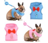 HACRAHO Arnés de conejo con correa, 2 piezas con hebilla ajustable, chaleco de malla transpirable y correa para gatitos y mascotas pequeñas, conejitos Holanda Lop que caminan (rosa azul, S)