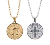 HACRAHO Collar con medalla de San Benito/Miguel, 2 piezas de acero inoxidable 316L, collar de la Virgen María para hombres y mujeres, collar de protección con versículos bíblicos, joyería católica, 3