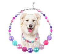 HACRAHO Collar de perro hecho a mano con cuentas de arcoíris, collar de perro elegante hecho a mano con campana, collar ajustable de perlas para mascotas, accesorios de joyería para perros medianos y