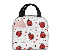 HACXZ Fiambrera con forma de corazón de mariquita roja, bolsa térmica para el almuerzo para adultos, fiambrera reutilizable para la oficina, el trabajo, picnics, senderismo y viajes.