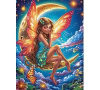 Hada con alas de arcoíris sobre luna creciente Puzzle 500 Piezas Juguete Educativo Sueño mágico de ciencia ficción Rompecabezas Impossible Para Adultos Aliviar Estrés Decoración Hogar DIY Creativo 500