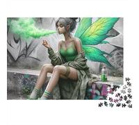 Hada de Alas Verdes Puzzle de 1000 Piezas Papel Adultos Graffiti Puzzle para Adultos Relajante Decoración 52x38cm/1000pcs