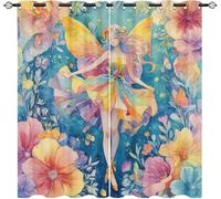 Hada De Las Flores De Cuento De Hadas Poliester Ojales Cortina Opaca Juego de 2 Paneles 140An x 245Al cm, Vistoso Lavable Cortinas Termicas Aislantes para Niños Niñas Dormitorio de Ventana Decoración