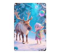 Hada del Bosque Nevado con Reno Encantado Metal Cartel Divertida Cartel De Chapa Retro Letrero De Estaño para Garaje Hogar Cerveza 20X30Cm