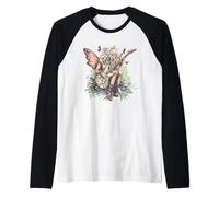 Hada divertida con guitarra para música mágica y sonidos de guitarra Camiseta Manga Raglan