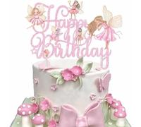 Hada Feliz Cumpleaños Tartas Hadas Topper Tarta Decoracion Pasteles Cumpleanos de Duendes Cake Topper Purpurina Happy Birthday para Fiesta de Cuento Hadas, té por la Tarde