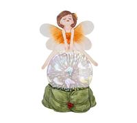 Hada Infantil Naranja sentada sobre Bola de luz de Resina Pintada a Mano 10x10x20 cm