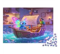 Hada Mariposa Barco Pirata Puzzle de 1000 Piezas Papel Puzzle para Adultos Ilustración Fantasía Relajante Regalo Familiar 38x26cm/1000pcs